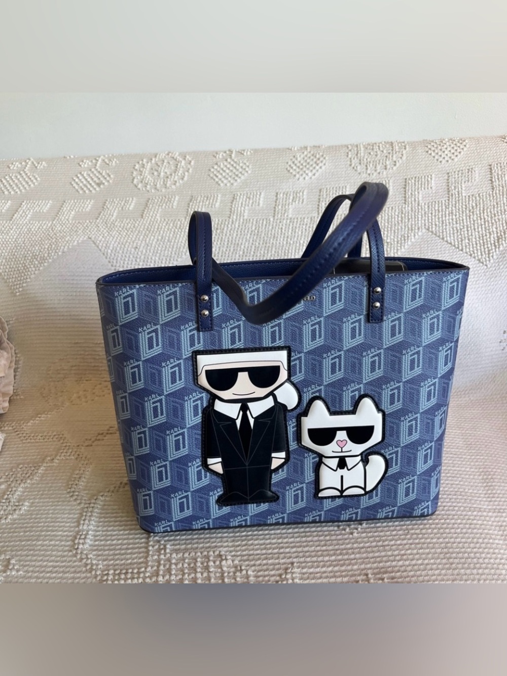 NWT Karl Lagerfeld Maybelle Blue Karl Cat Paris Tote Shoulder Bag satchel